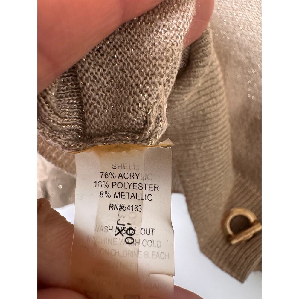 Calvin Klein Womens Gold Metallic Shimmer Cardigan Sweater Toggle Hardware L - Picture 9 of 11